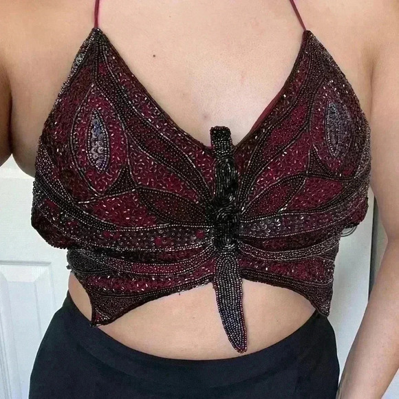 Vintage Caché Silk Butterfly Beaded Top - Picture 4 of 9